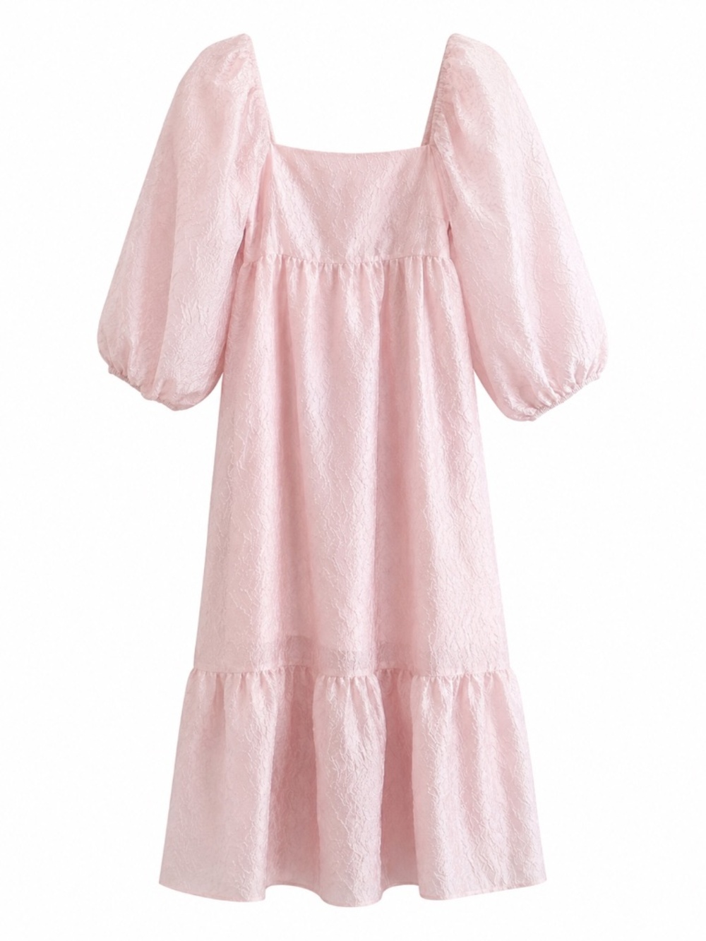 NWT Anthropologie Blush Pink Textured Puff-Sleeve Midi Dress Size S - Picture 6 of 10